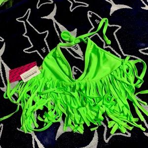 Brand:Doll: Solid neon green Fringe Halter Bikini